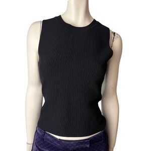 Rachel Zoe Ribbed Knit Tank Top Black Sleeveless Minimalist Quiet Luxury Goth M